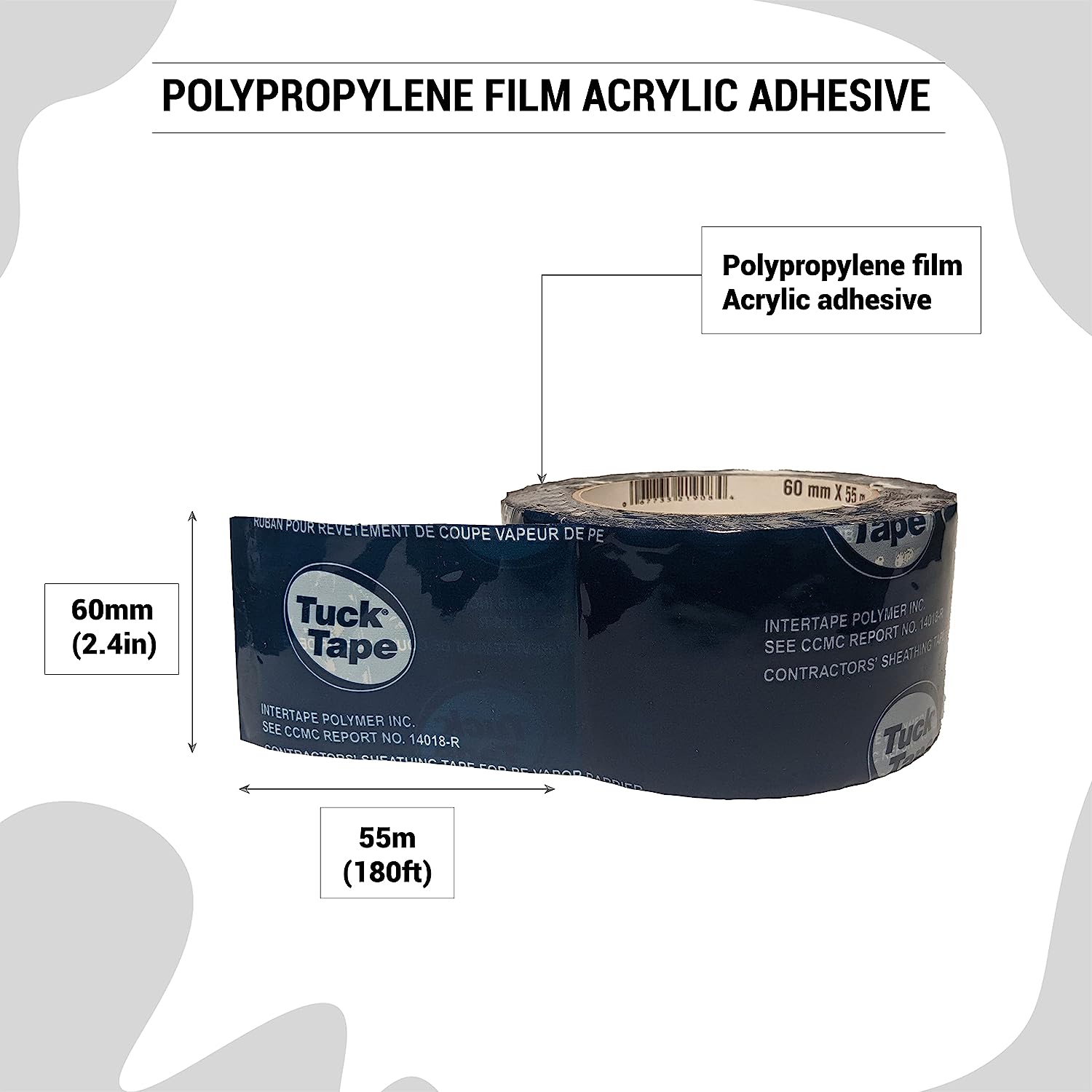 Tuck Tape Construction Sheathing Tape, Vapor Barrier PE Tape, Epoxy Resin Tape, 2.4 in x 180 ft (Blue) - Image 2